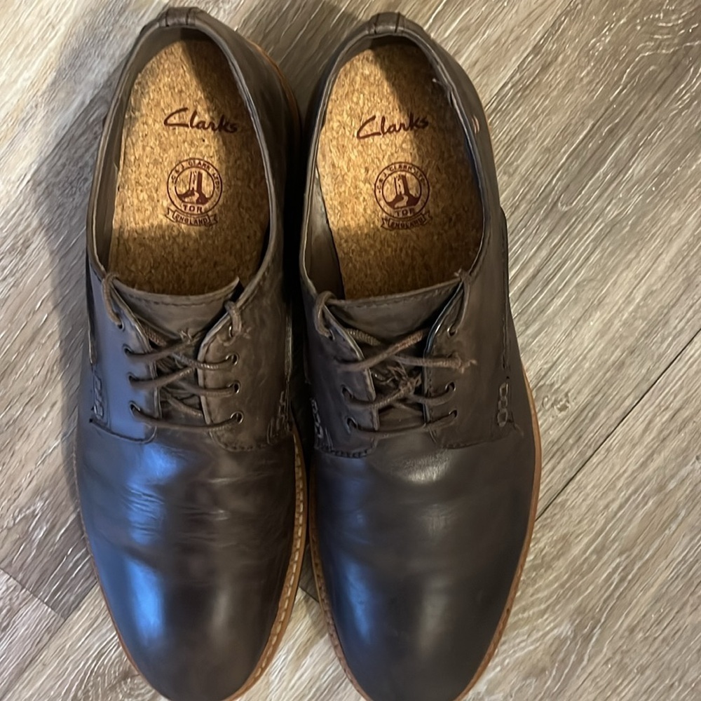 Clark’s leather walk oxfords loafers men’s size 11 cork insoles - Picture 7 of 8